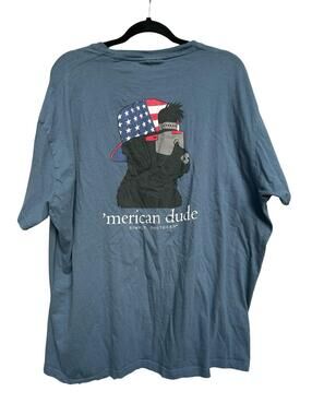 Simply Southern American Dude Dog Graphic T Shirt Blue Adult XXL 2XL
